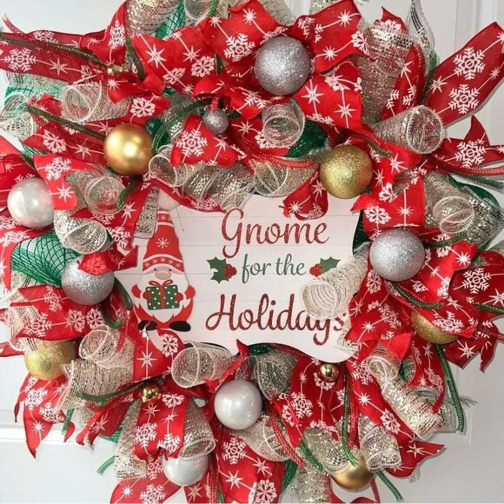 Christmas Deco Mesh Wreath “merry christmas gnome for the holidays